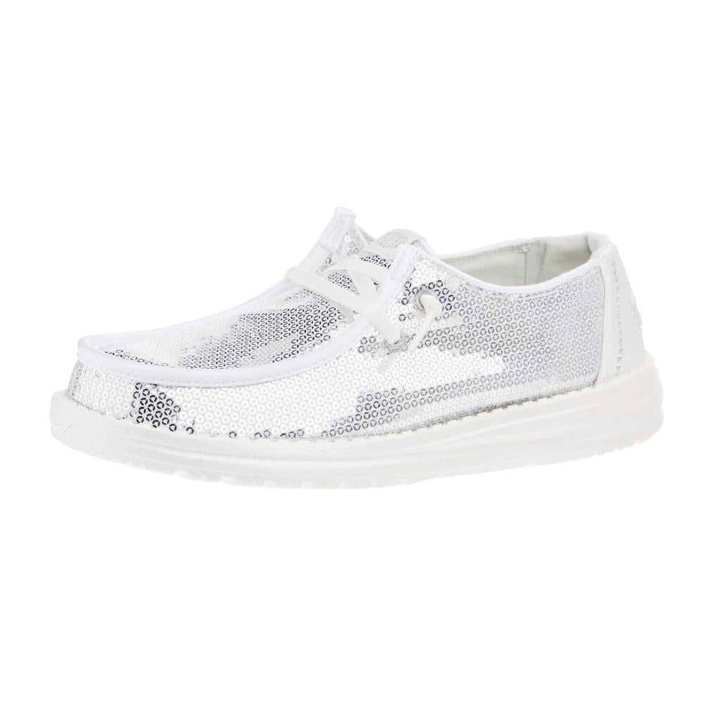 Hey Dude Womens Disco Sequin Silver Casual Shoe