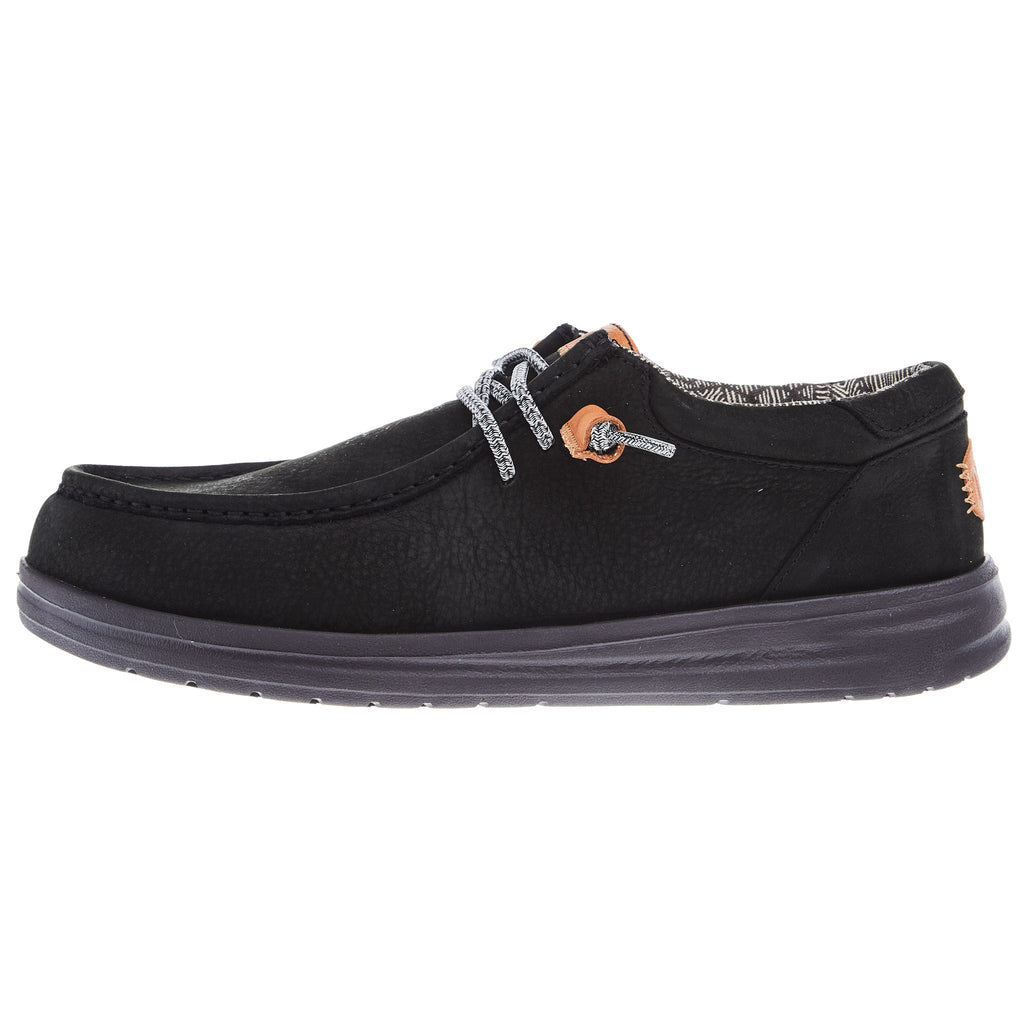 Hey Dude Mens Wally Black Grip Craft Leather Casual Shoe