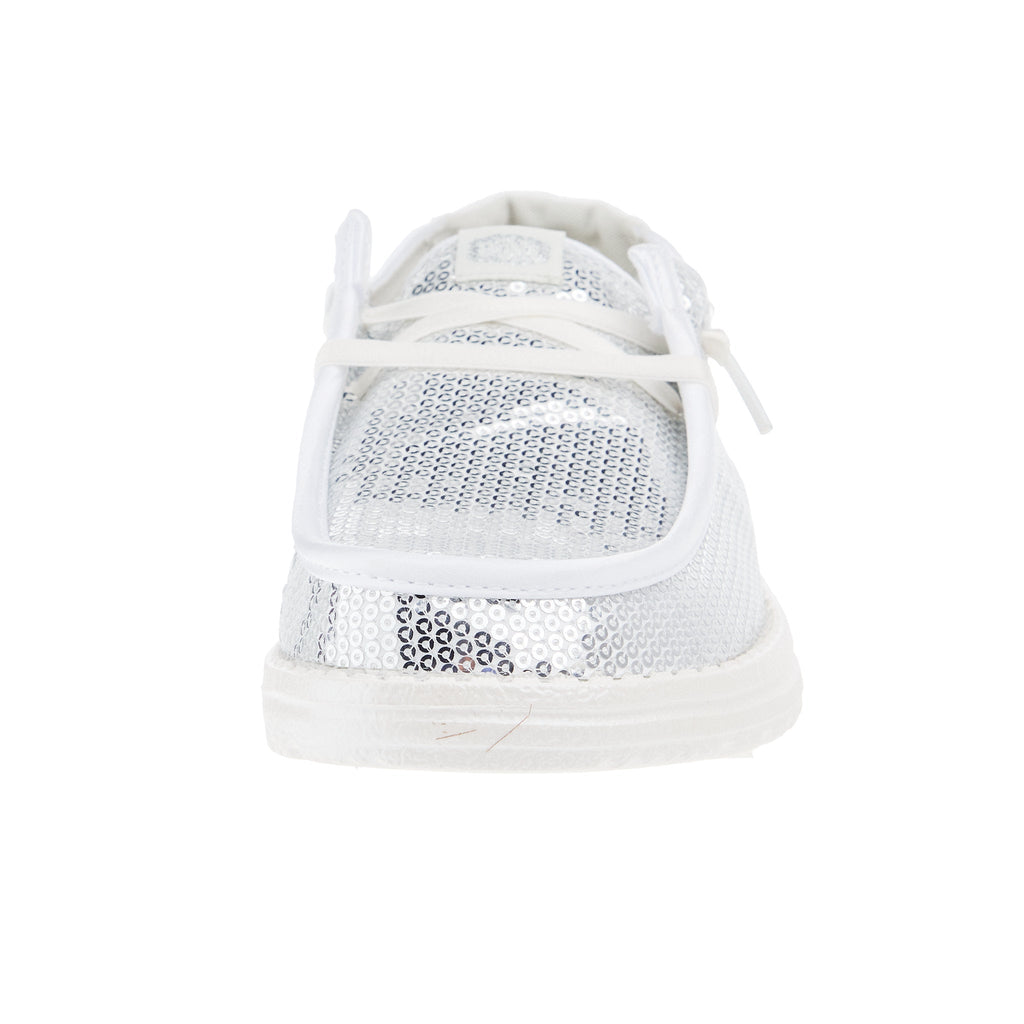 Hey Dude Womens Disco Sequin Silver Casual Shoe