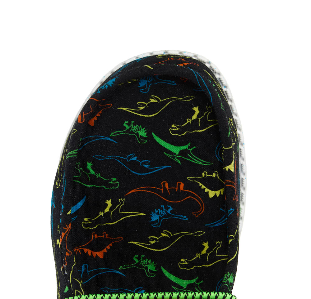 Hey Dude Kid's Wally Dinoworld Black and Neon Multi Casual Shoe
